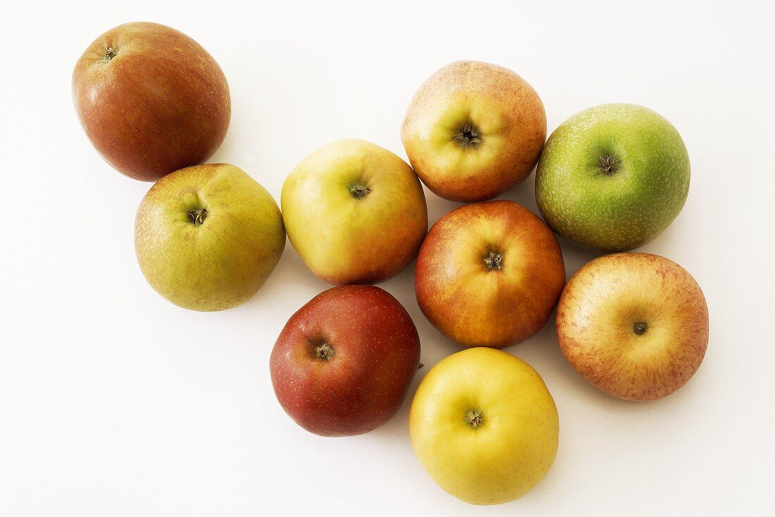 Assorted fresh apples (overhead view)