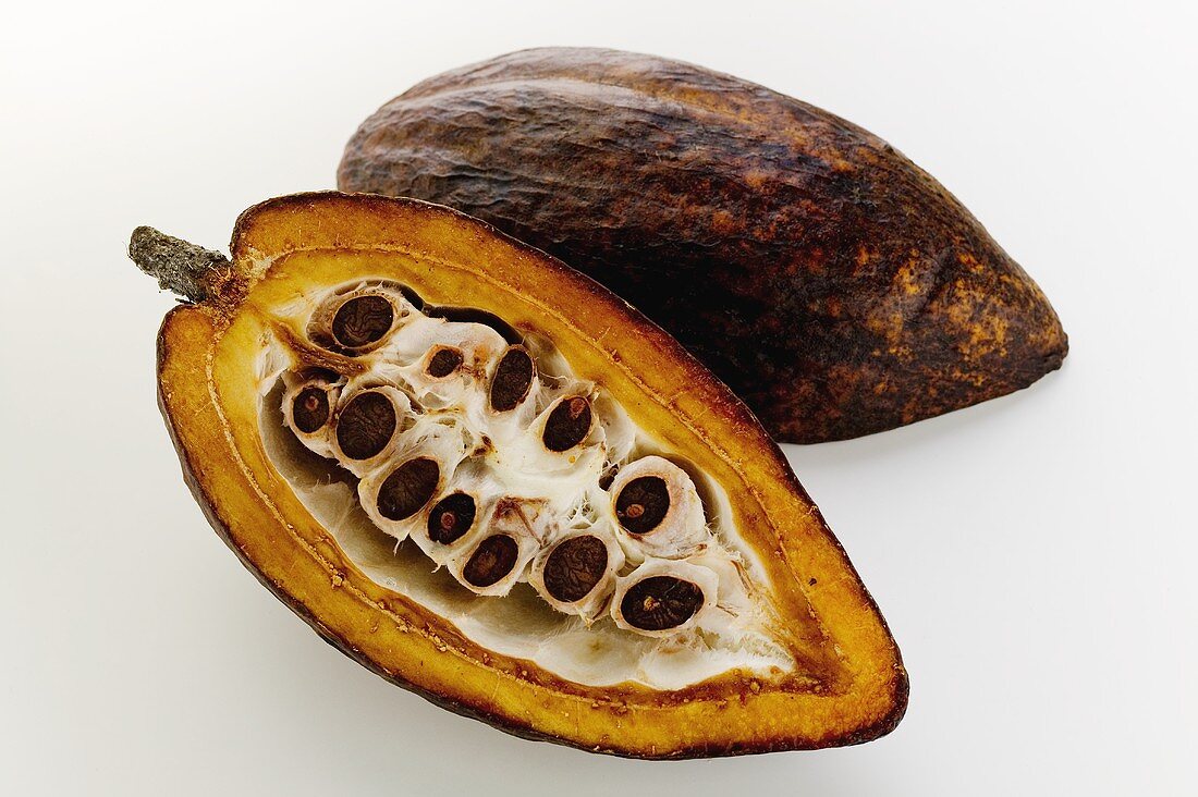 Kakaofrucht, halbiert
