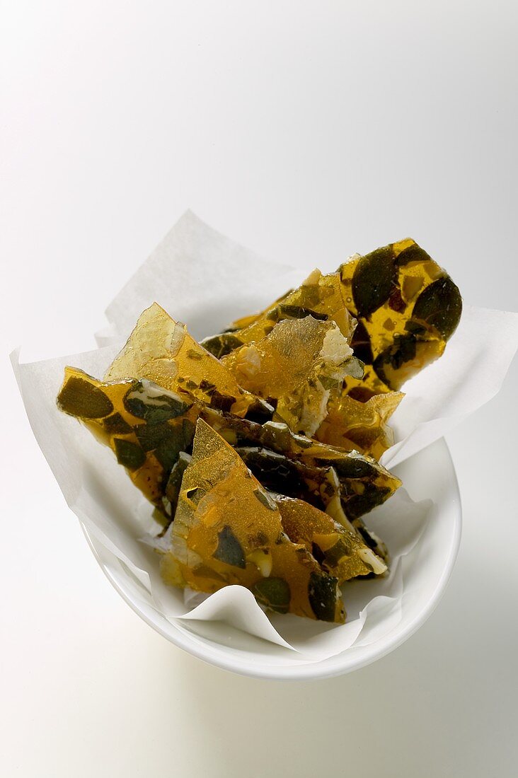 Candied pumpkin seeds in bowl