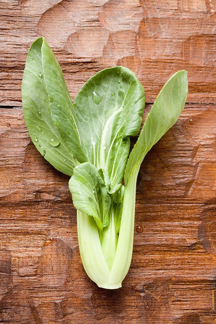 Pak choi with drops of water