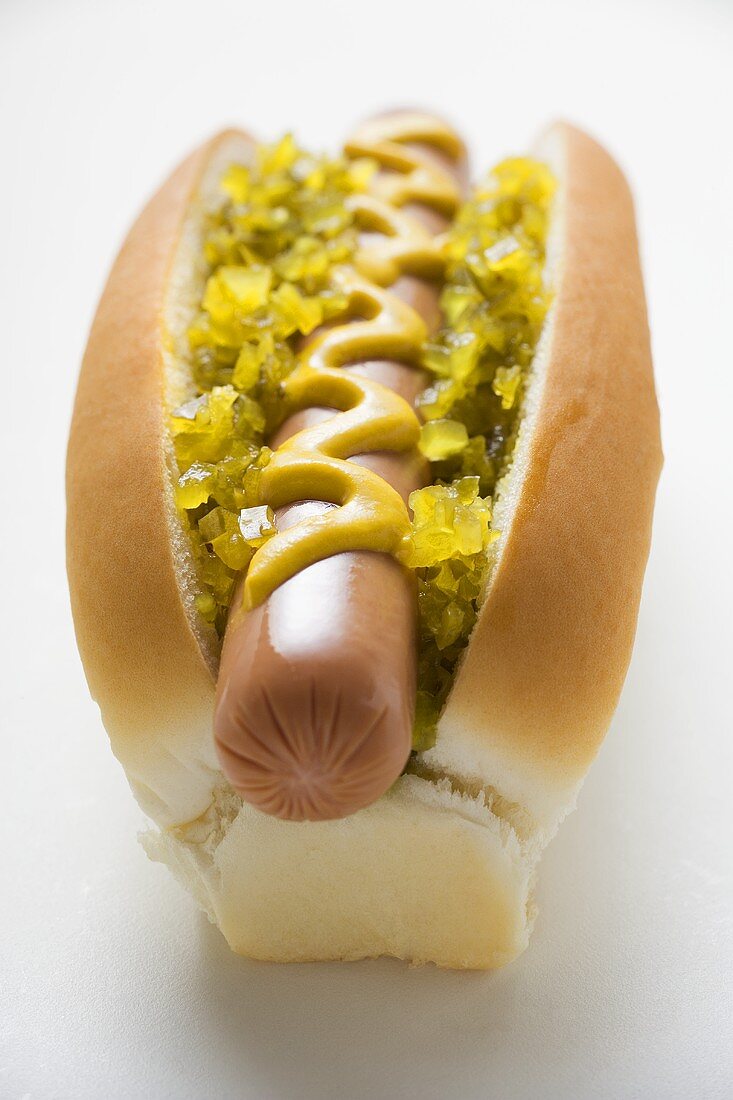 Hot dog with relish and mustard