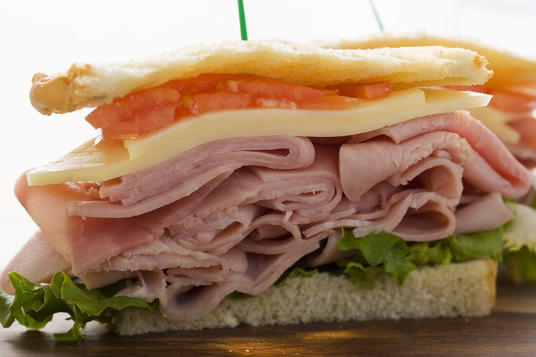 Toasted ham, cheese and tomato sandwich