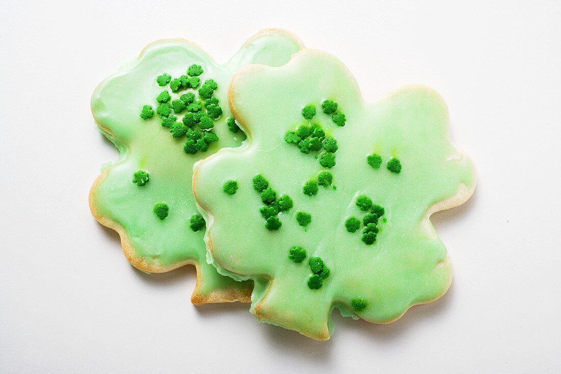 Shamrock biscuits with green icing for St. Patrick's Day