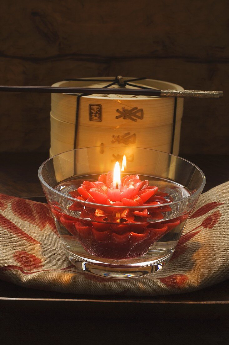 Floating flower candle, bamboo steamer