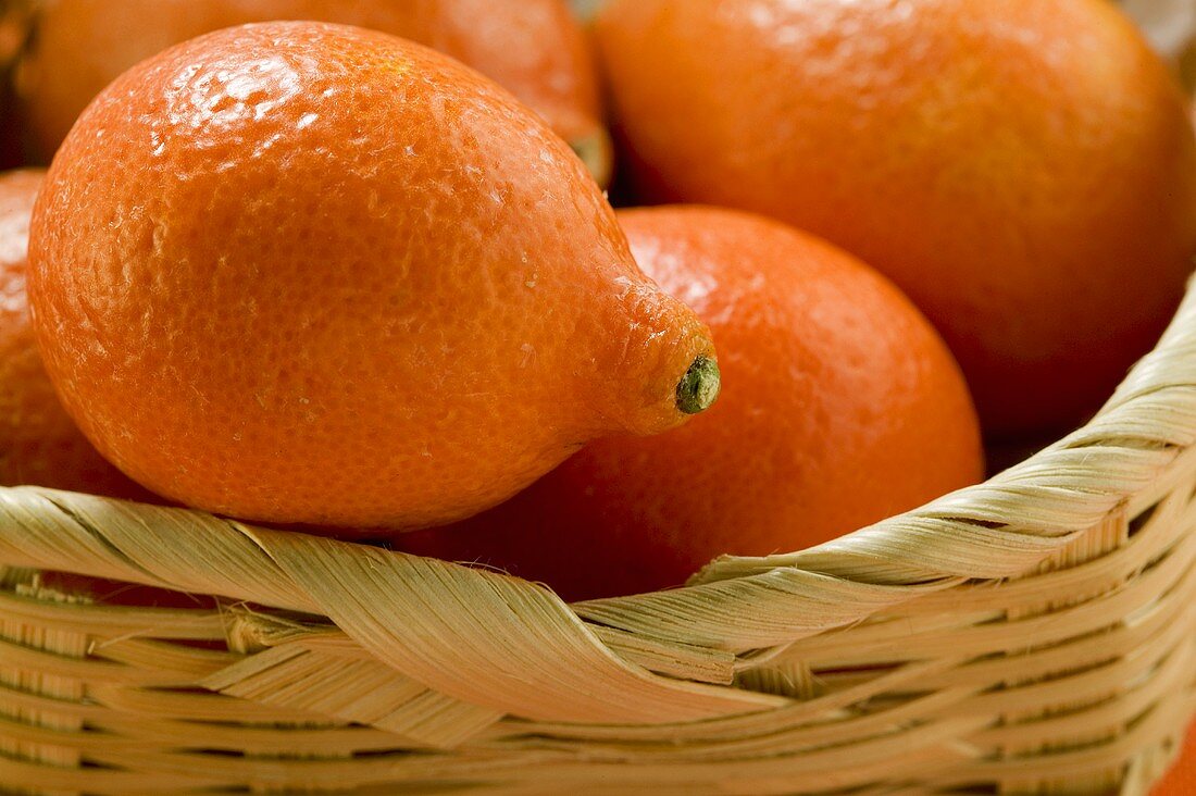 Kleine Orangen im Korb