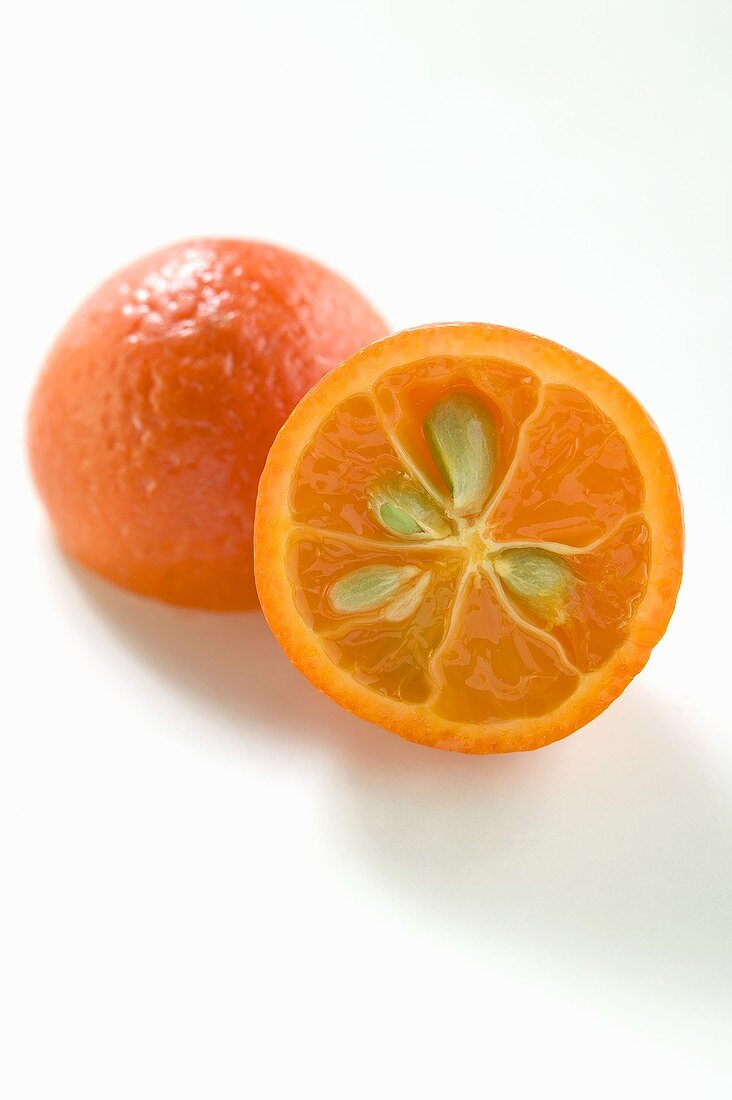 Small orange, halved, with pips