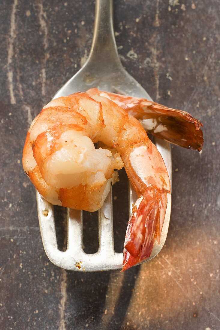 Fried shrimp on spatula