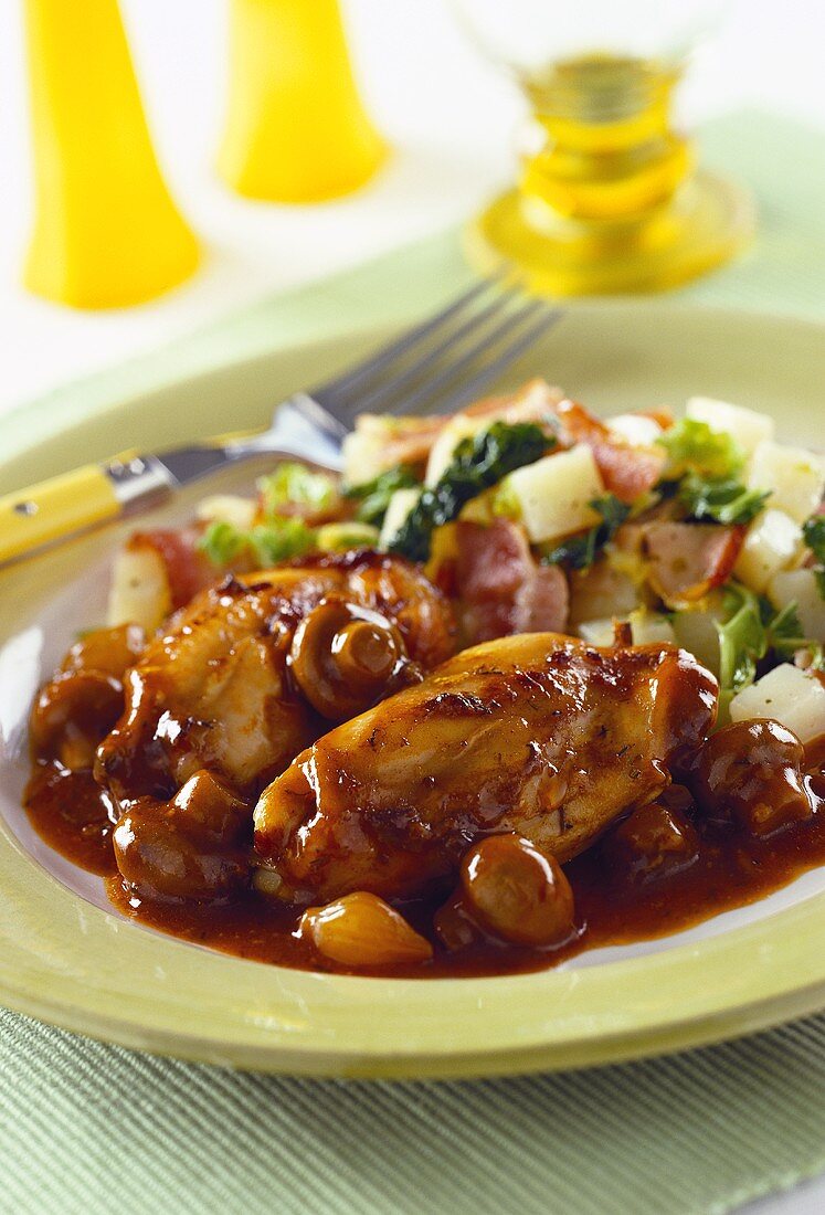 Kaninchen mit Champignonsauce und Kartoffel-Wirsing-Gemüse