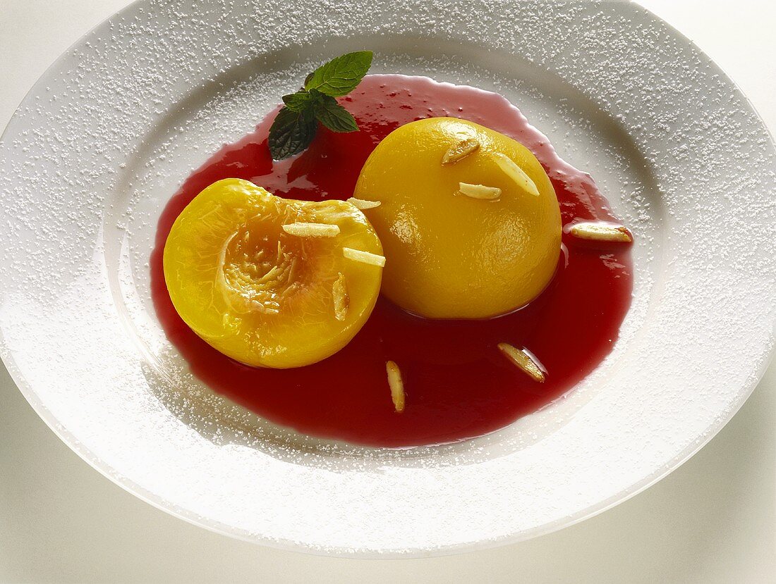 Peaches in Raspberry Sauce