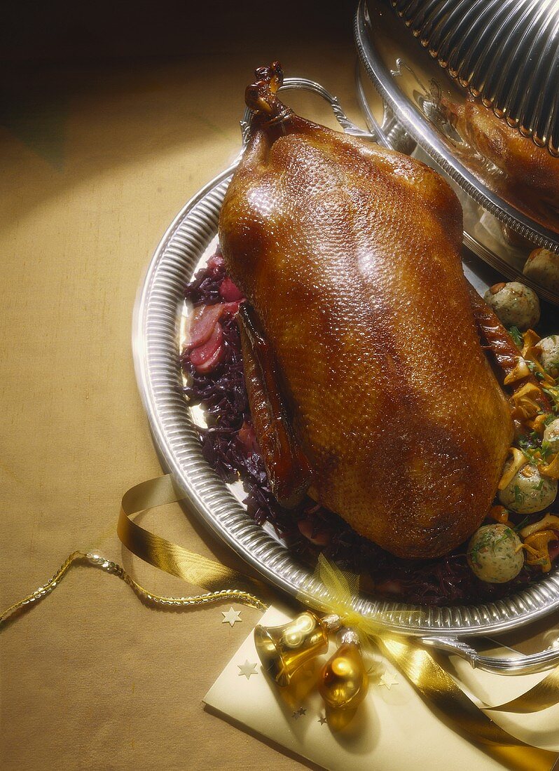 Roast Duck with Red Cabbage; Apples; Bacon Dumpling and Chanterelles