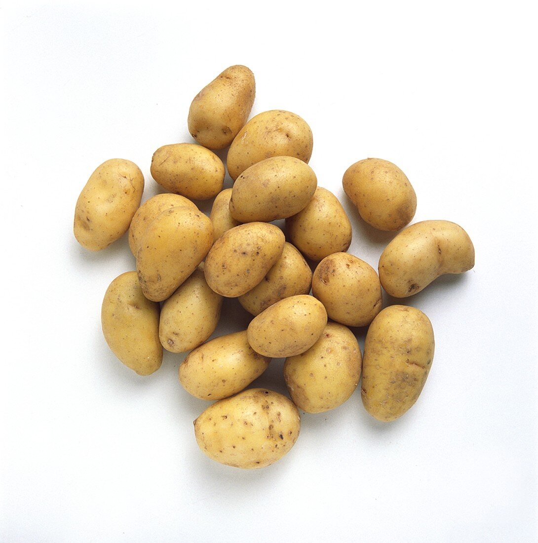 Several potatoes on white background