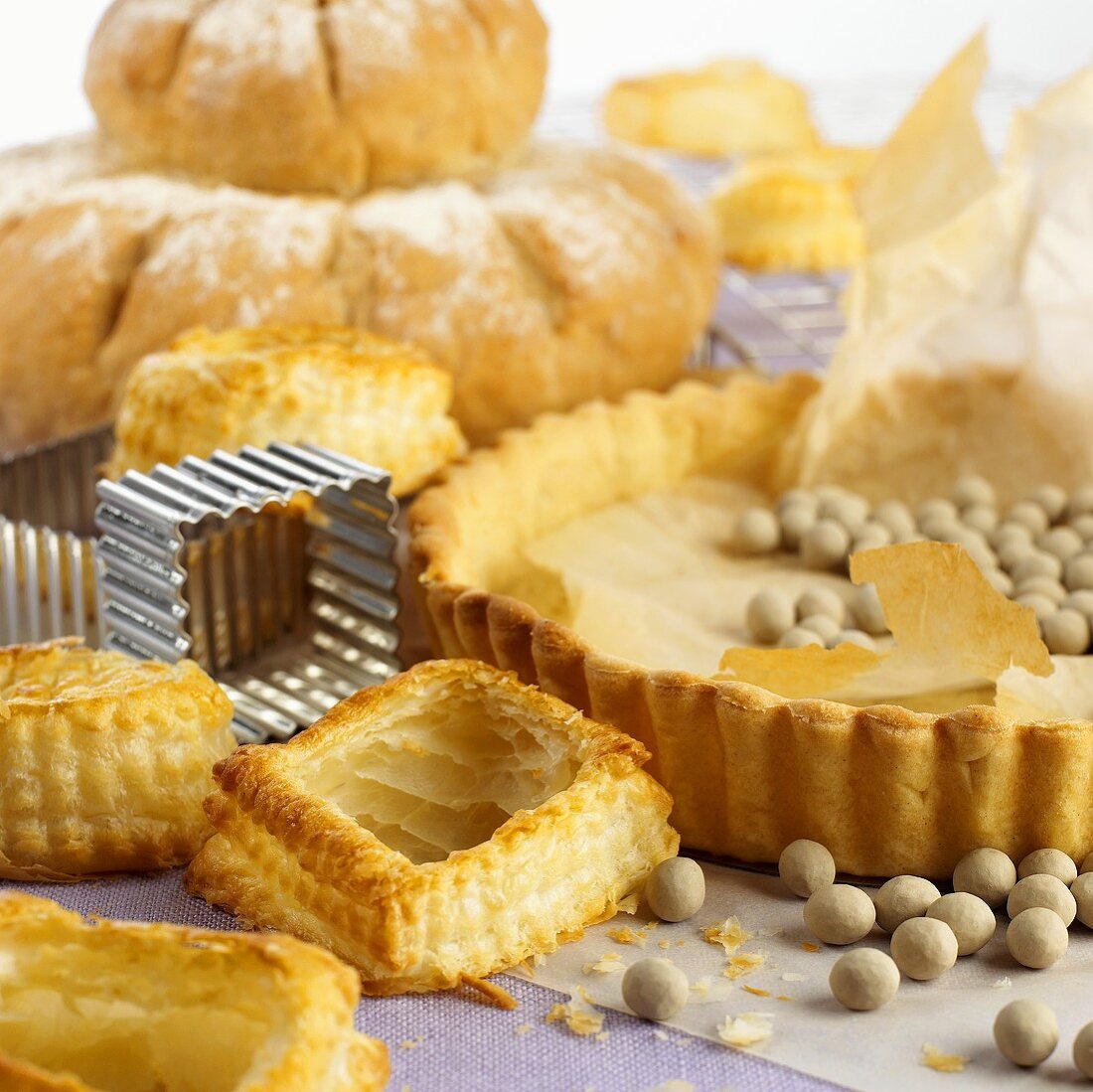 Baking still life with pasties, tart and bread