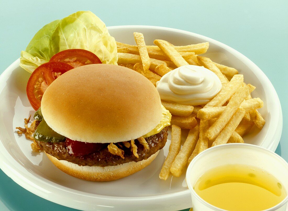 Hamburger with chips