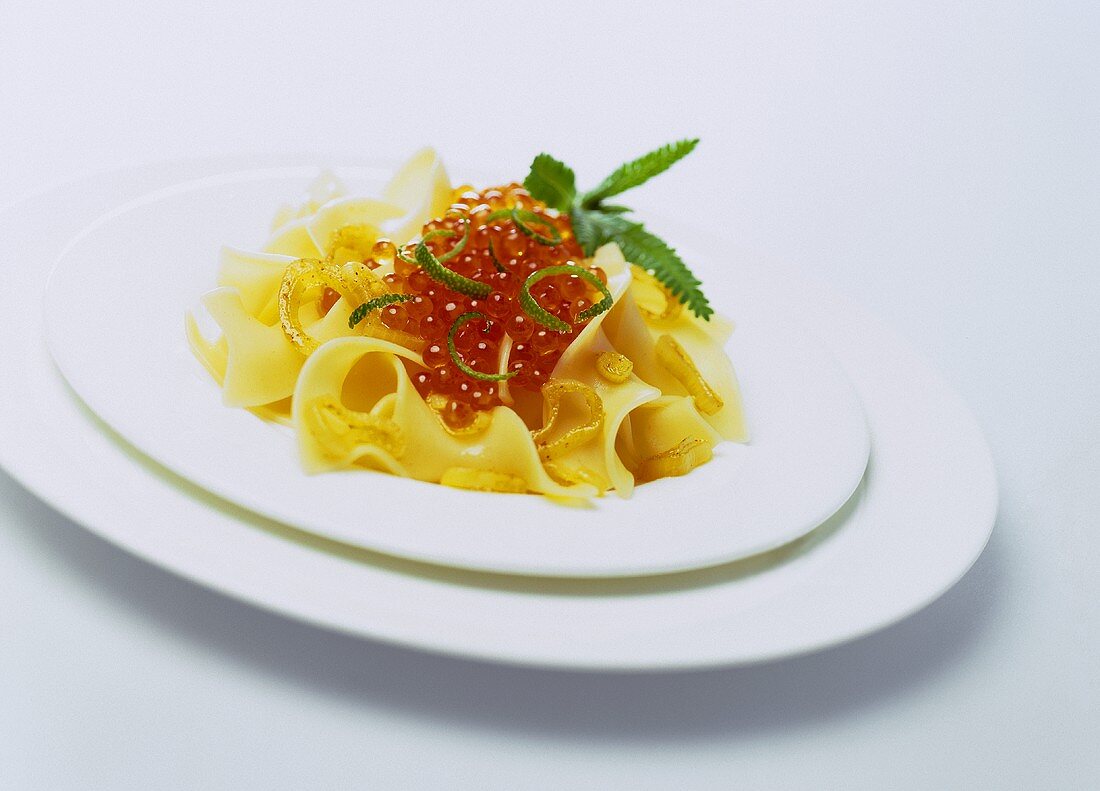 Ribbon pasta with trout caviar