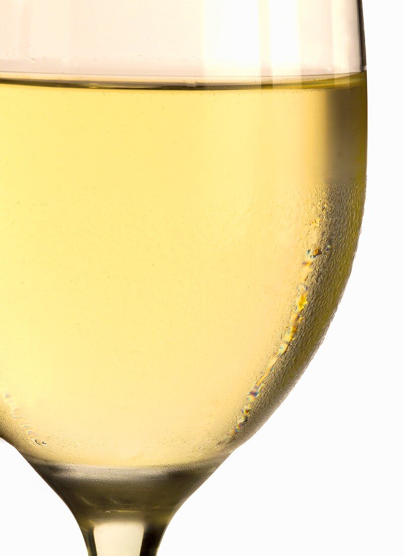 White wine glass with condensation (close-up)