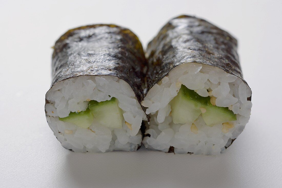 Two maki sushi with cucumber