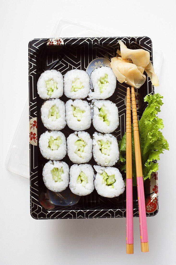 Maki sushi with cucumber to take away