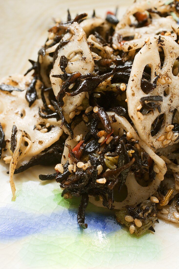 Seaweed salad with lotus roots and sesame