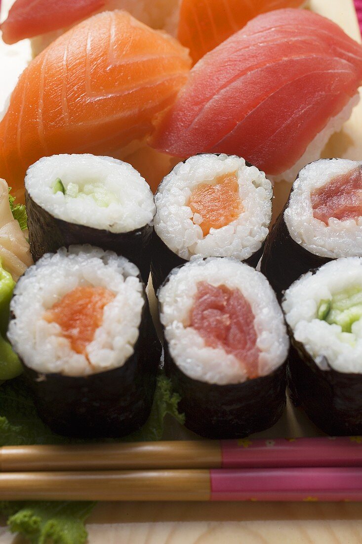 Maki sushi and nigiri sushi