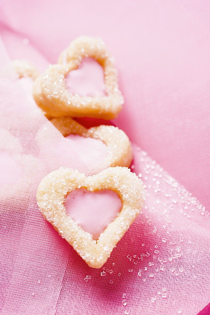 Pink envelope with heart-shaped biscuits (detail)