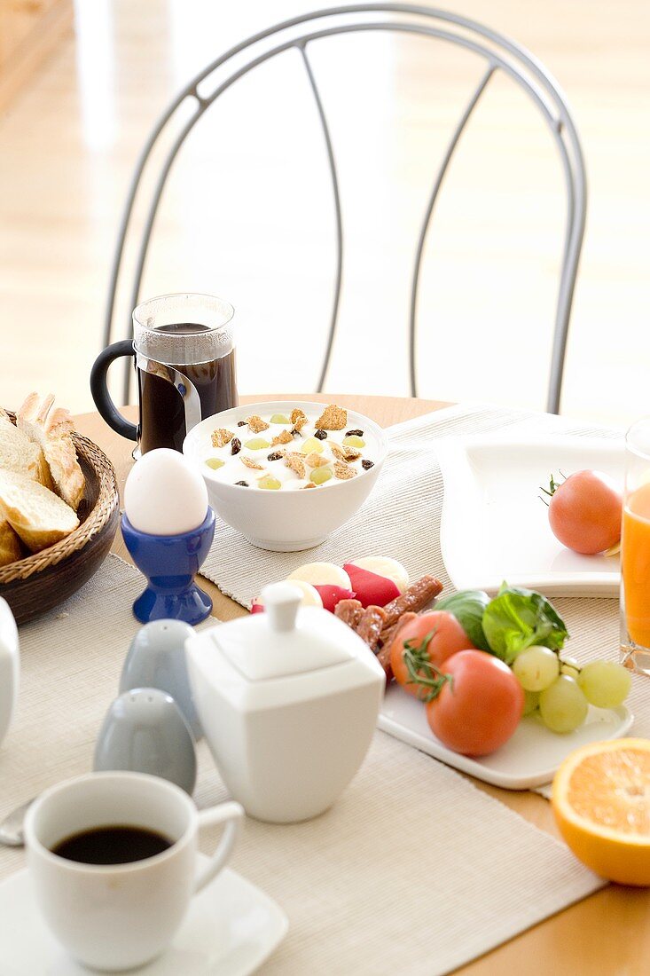 A laid breakfast table