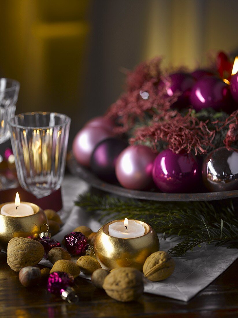 Table with Christmas decorations