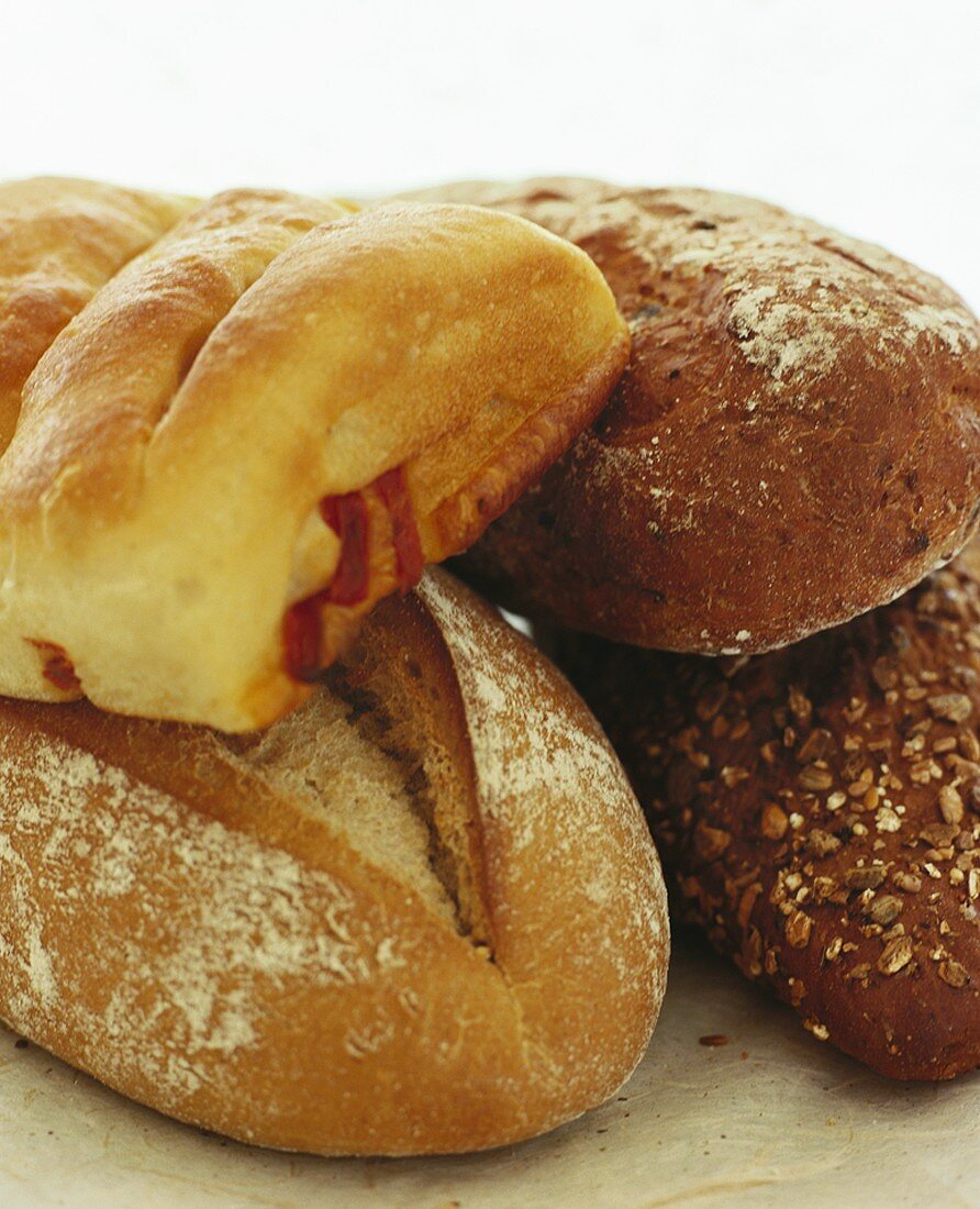 Rye bread, wholemeal bread, tomato bread & sourdough bread