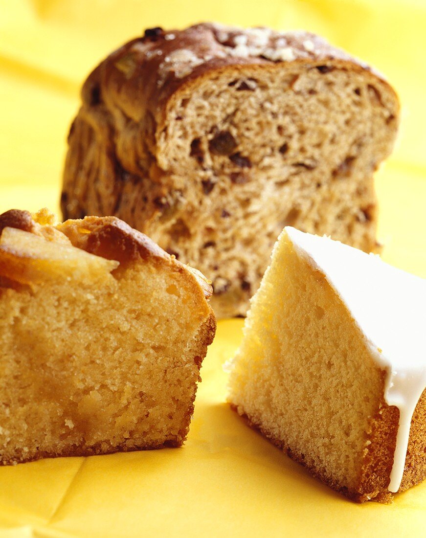 Lemon cake, apple cake and nut bread