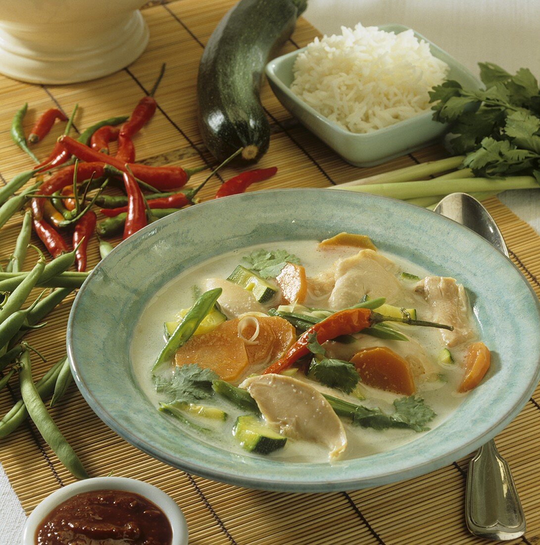 Chicken soup with vegetables and chilli