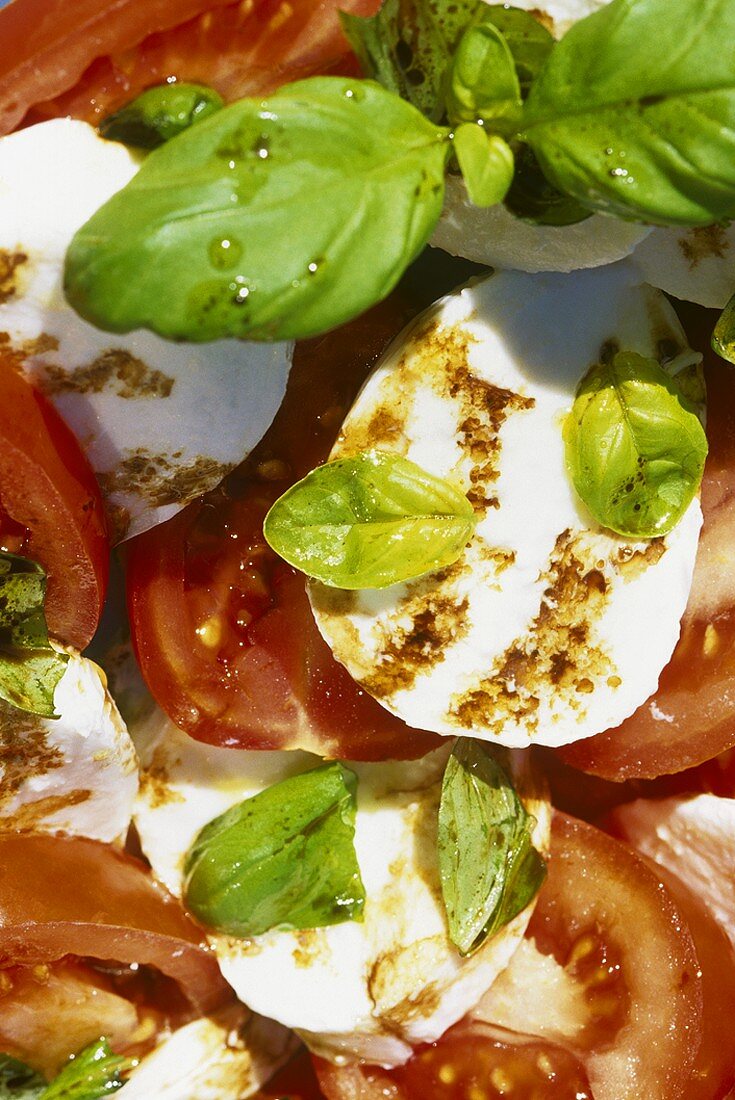 Tomatoes and mozzarella with basil and balsamic dressing