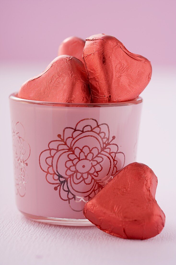 Heart-shaped sweets in a glass