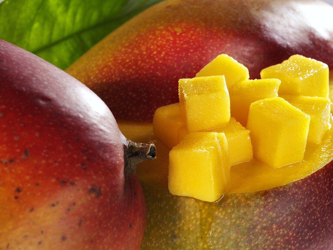 Diced mango on whole mangos