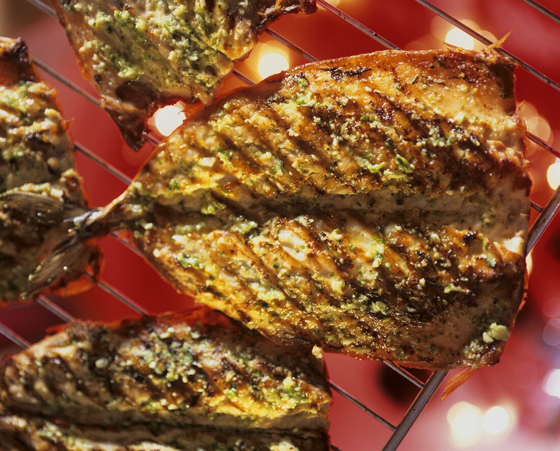 Grilled mackerel with herbs and garlic