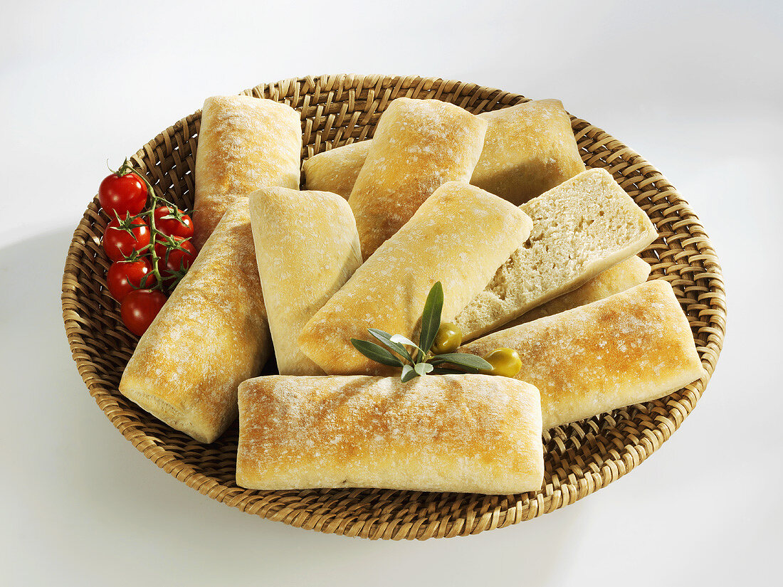 Ciabatta rolls in a bread basket