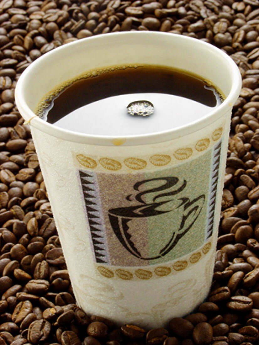 Cup of Coffee in a Paper Cup Resting on Coffee beans