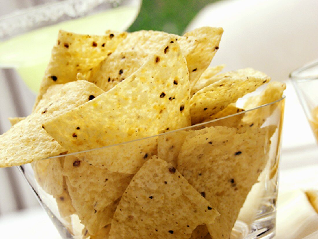 Tortilla Chips in a Glass Dish