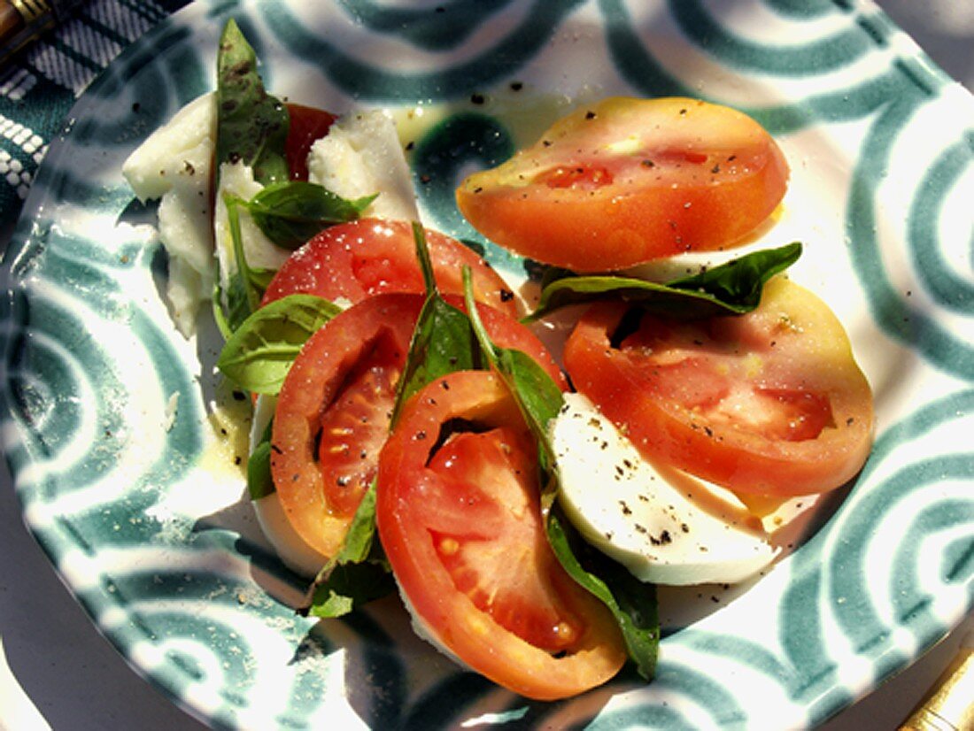 Mozzarella mit Tomaten und Basilikum