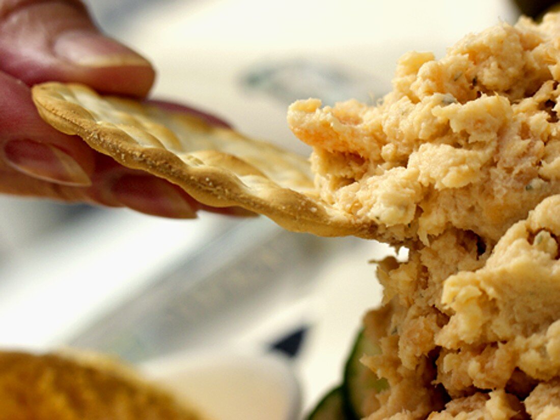 Dipping a Cracker into Shrimp Dip