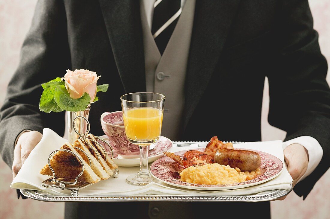 English breakfast on tray
