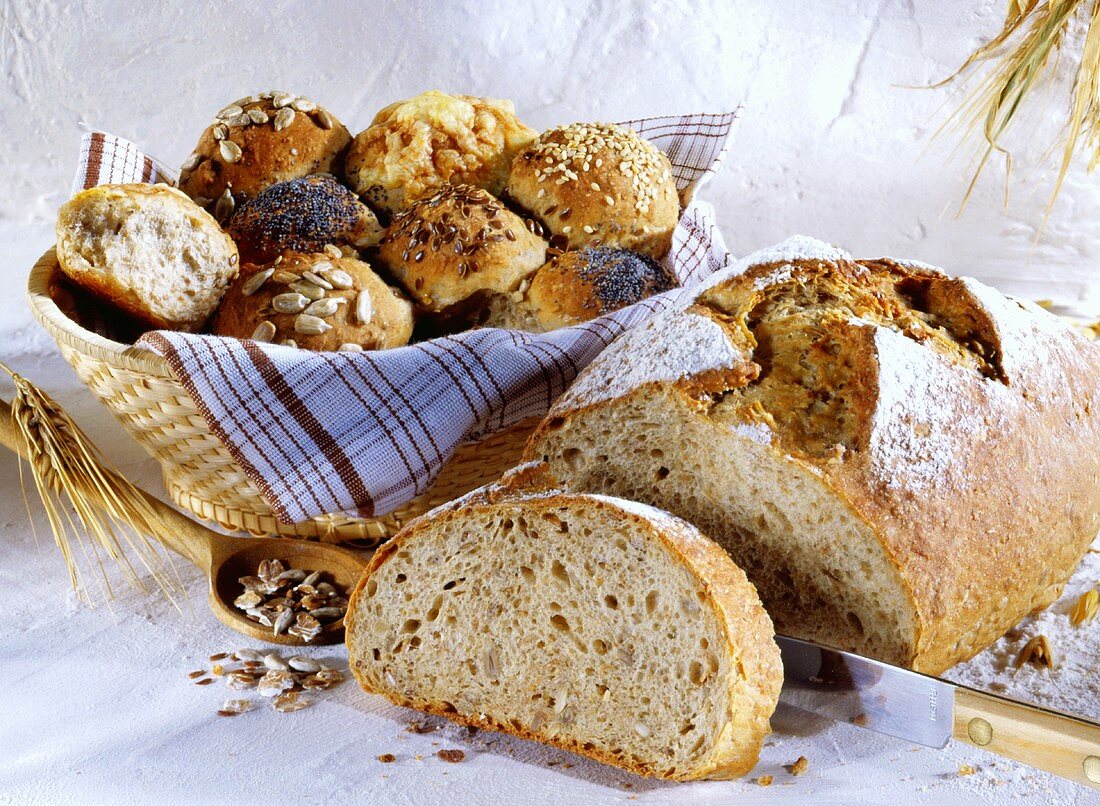 Granary bread and assorted rolls