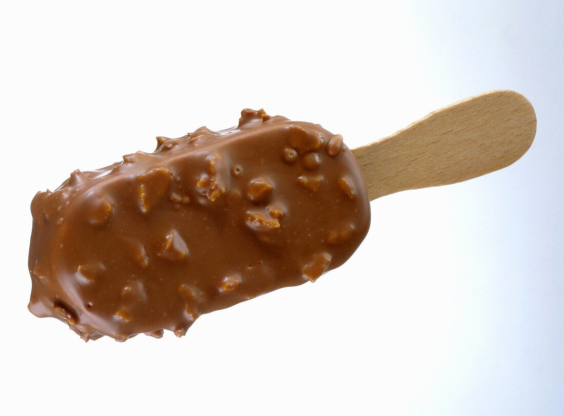 Chocolate and nut coated vanilla ice cream