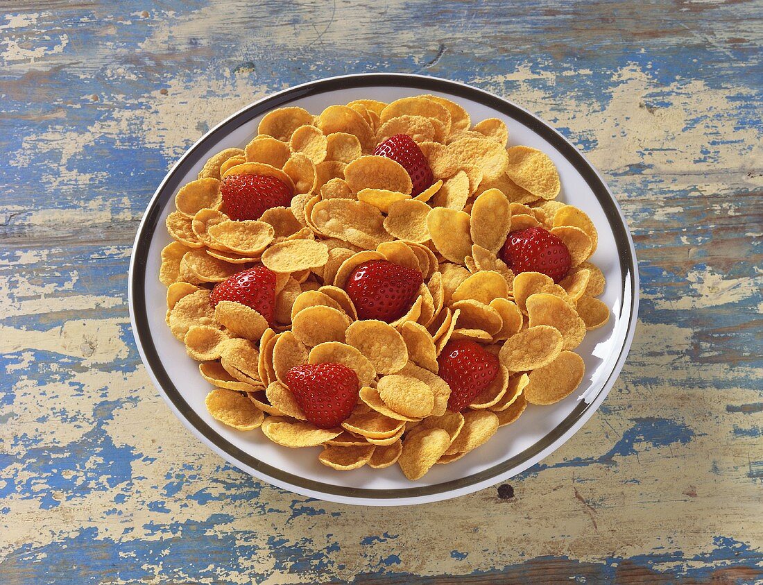 Bowl of Flake Cereal with Strawberries