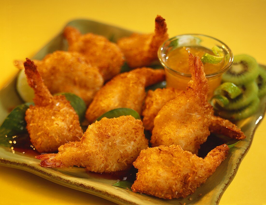 Crispy Fried Shrimp on a dish with Kiwi