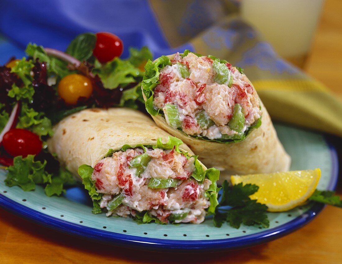 Lobster Salad in a Tortilla with Side Salad