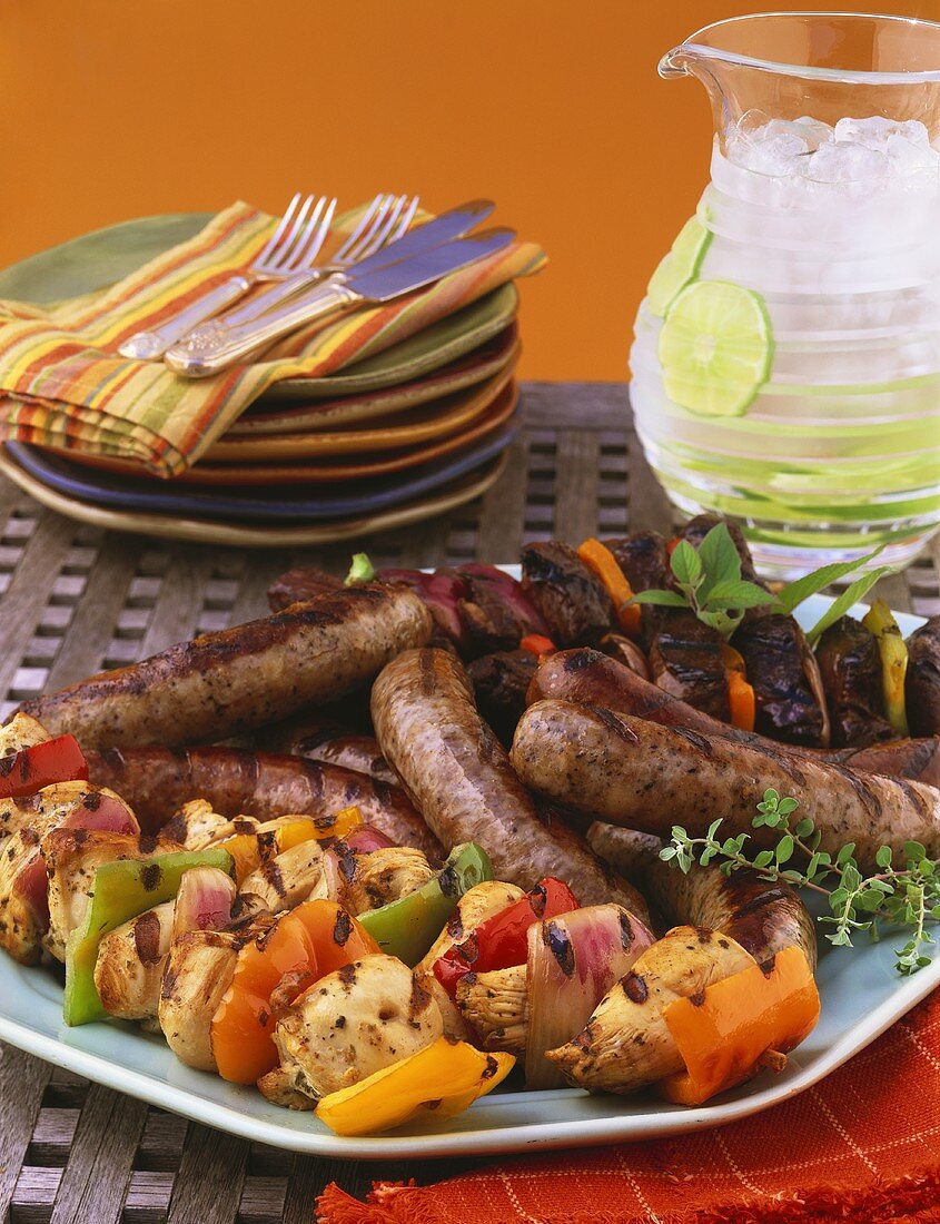 Grill platter with sausages and kebabs