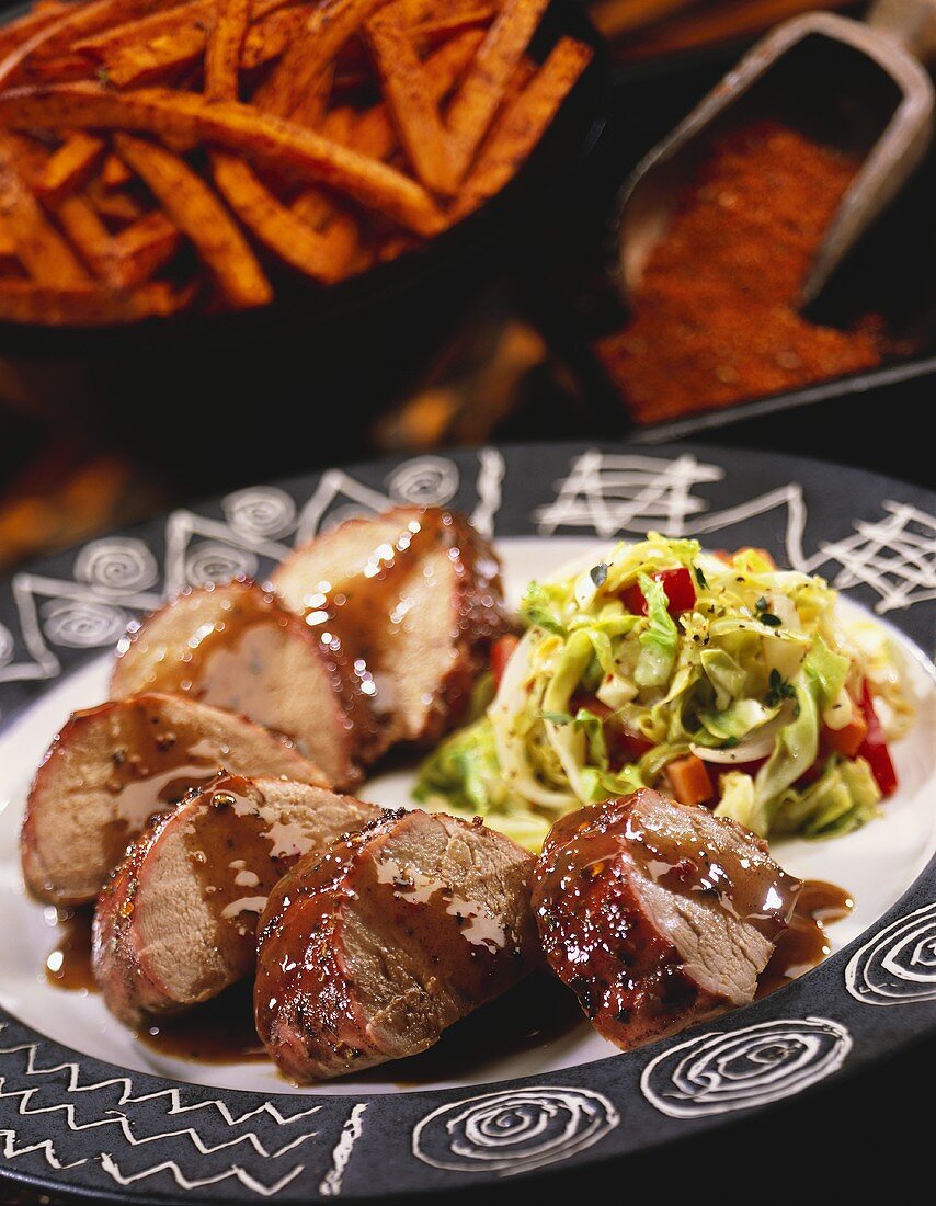 Sliced Pork Loin with Gravy and Slaw