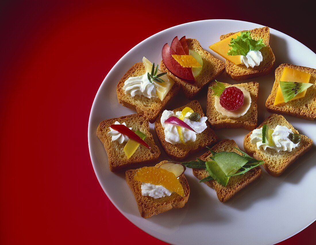Various Appetizers on Mini Toast Slices