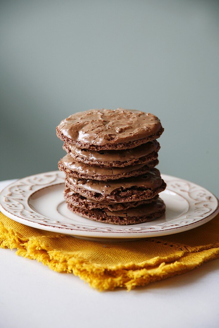 Stack of Chocolate Iced Chocolate Cookies