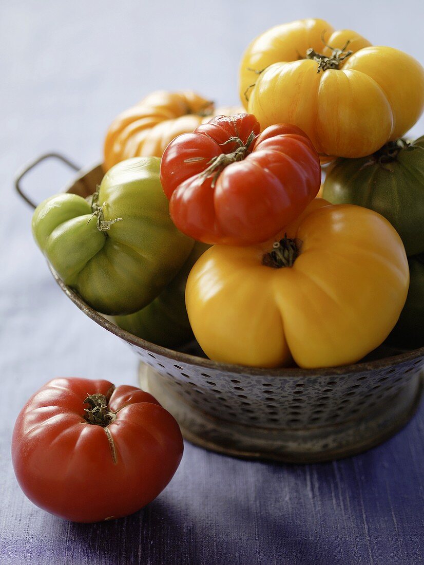 Heirloom Tomatoes in a Colander