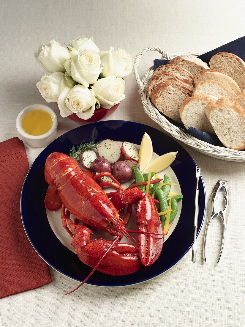 Boiled Lobster with Red Potatoes and Drawn Butter